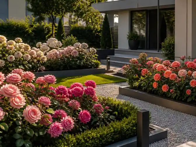 Progettare aiuole fiorite con rose per spazi esterni moderni