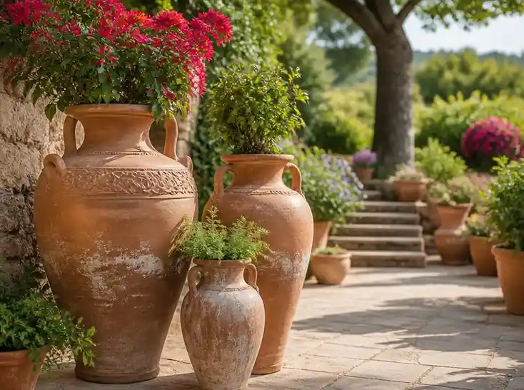 Scegliere le eleganti anfore in terracotta per giardino